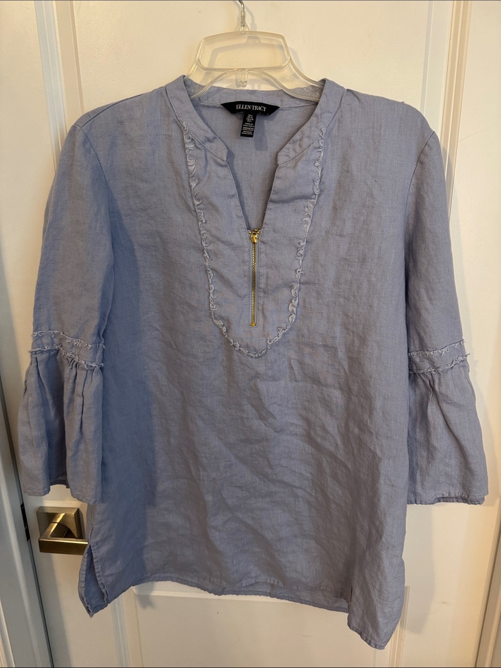 Ellen Tracy Pale Blue Linen Zip-Front Tunic